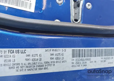 2018 Dodge Charger Sxt Rwd из США, поврежденный, VIN 2C3CDXBG8JH306692